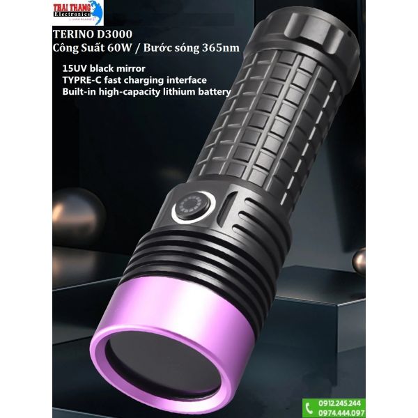 đèn pin UV cực tím  365nm TERINO D3000 độ sáng mạnh, công suất lớn