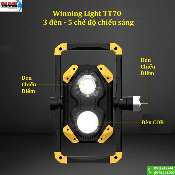 Đèn pin công trình winning light TT70 usa đa năng 3 đèn xoay 360 độ