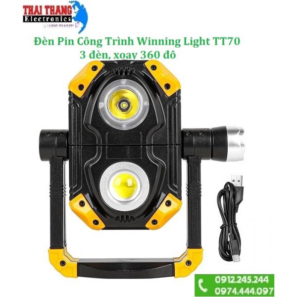 Đèn pin công trình winning light TT70 usa đa năng 3 đèn xoay 360 độ